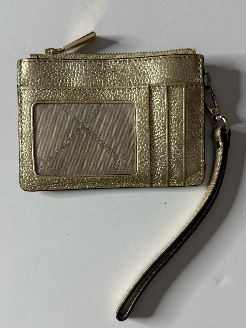 Michael Kors Gold Leather Wristlet Card Case with Strap